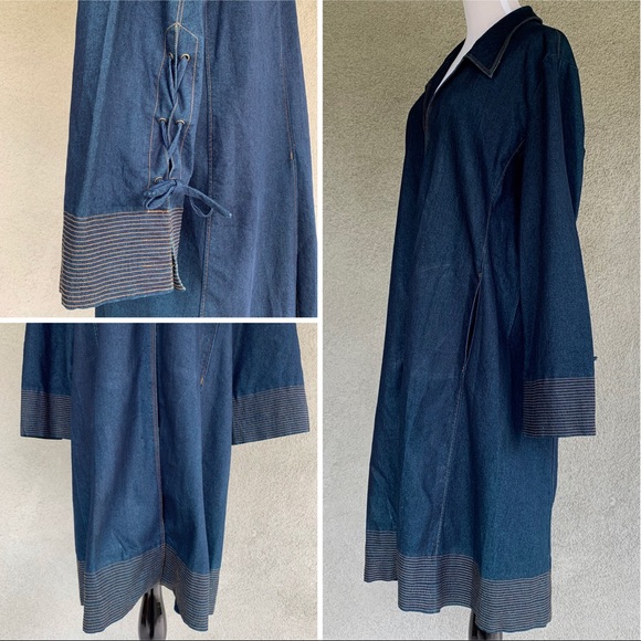 “Crossing Point” Dark Wash Jean Coat Duster Classy - Picture 3 of 8